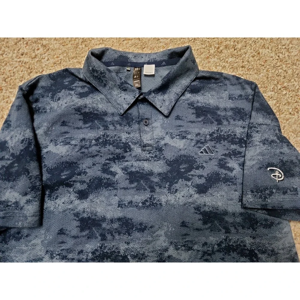 Adidas Disney Golf Polo Shirt Men's XL‎ Blue Ink Camo All Over Print Performance